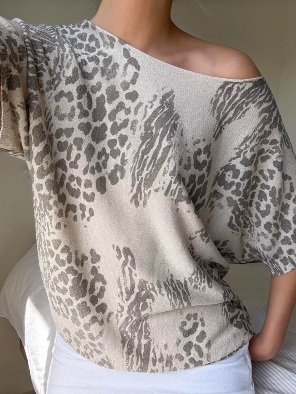 90's y2k Off-Shoulder leopard print sparkly top
